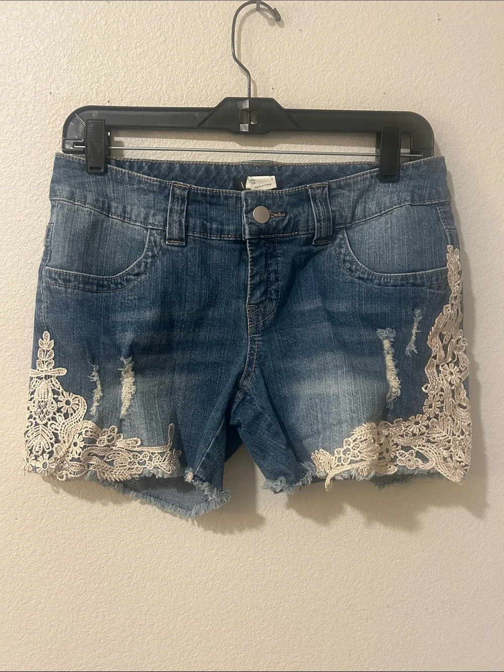 VENUS Dark Blue Denim Shorts with Cream Lace Trim